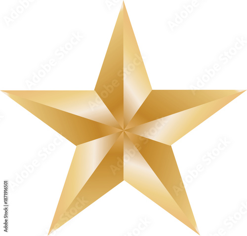 Shiny golden 3d star icon and metal award symbol isolated on a white background for christmas holiday decoration or celebration design