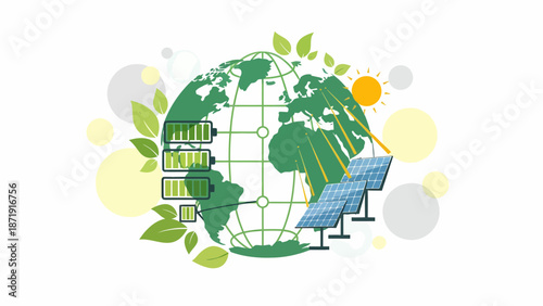Sustainable Energy Solutions Earth Batteries and Solar Panels.
