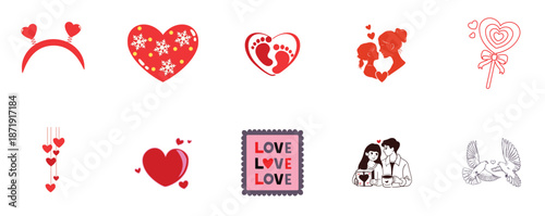 Valentine's Day Icon: A collection of heart-shaped illustrations. Perfect for expressing love and affection on this special day. 