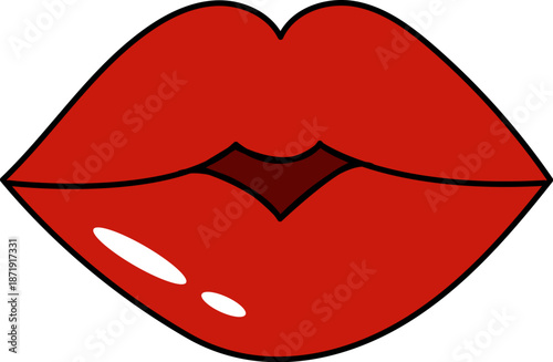 Simple cartoon illustration of bright red lips with black outline