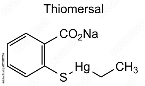Thiomersal, chemical structure of thiomersal, drug substance