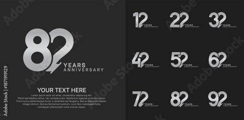 Anniversary logo set vector design, silver color for celebration event