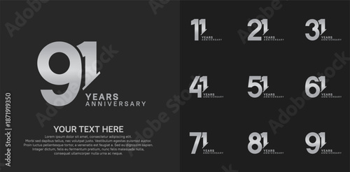 Anniversary logo set vector design, silver color for celebration event
