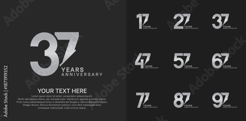 Anniversary logo set vector design, silver color for celebration event