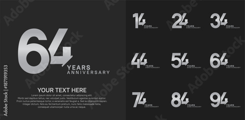 Anniversary logo set vector design, silver color for celebration event