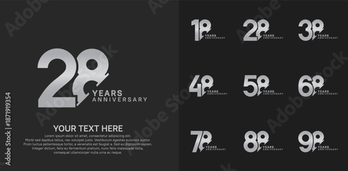 Anniversary logo set vector design, silver color for celebration event