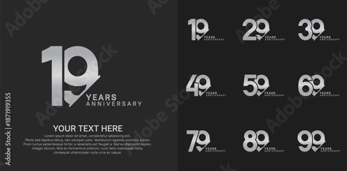 Anniversary logo set vector design, silver color for celebration event