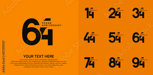 Anniversary logo set vector design, black color for celebration event