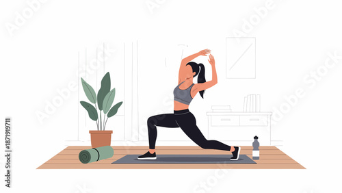 Woman in Yoga Pose A Focused Illustration of Strength and Flexibility.