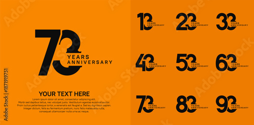 Anniversary logo set vector design, black color for celebration event