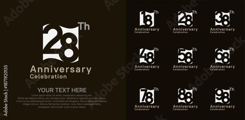 Anniversary logo set vector design, white and brown color for celebration event