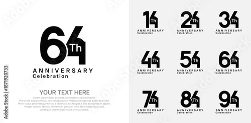 Anniversary logo set vector design, black color for celebration event