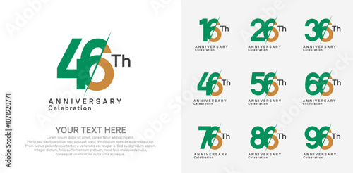 Anniversary logo set vector design, green and brown color for celebration event