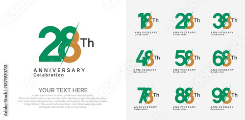 Anniversary logo set vector design, green and brown color for celebration event