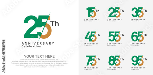 Anniversary logo set vector design, green and brown color for celebration event