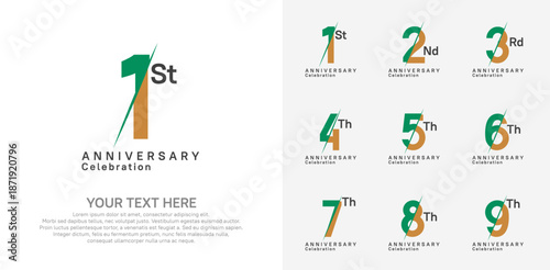 Anniversary logo set vector design, green and brown color for celebration event