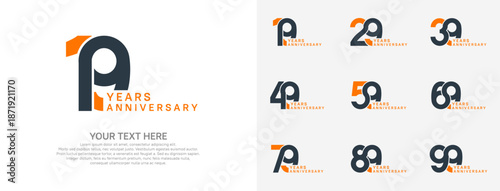 Anniversary logo set vector design, black and orange color for celebration event