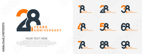 Anniversary logo set vector design, black and orange color for celebration event