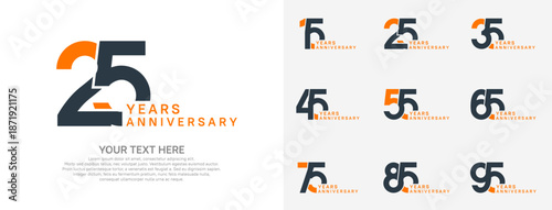 Anniversary logo set vector design, black and orange color for celebration event