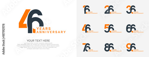 Anniversary logo set vector design, black and orange color for celebration event