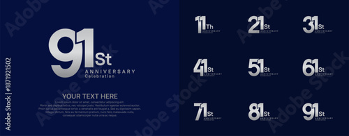 Anniversary logo set vector design, silver color for celebration event