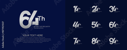 Anniversary logo set vector design, silver color for celebration event