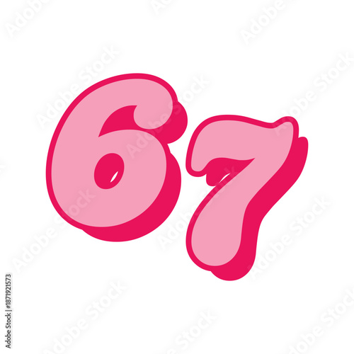 Pink 67 Number PNG | Six Seven Minimalist vector Design | High-Resolution Transparent File Six Seven svg for Stickers, Mugs & Printables | 67 funny meme, Gen alpha trending meme valentine design.