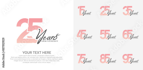 Anniversary logo set vector design, pink color for celebration event
