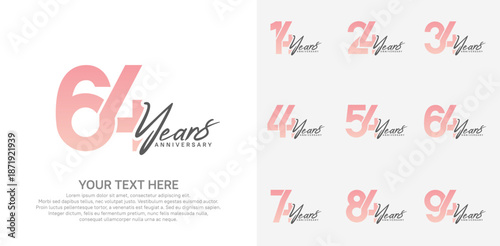 Anniversary logo set vector design, pink color for celebration event