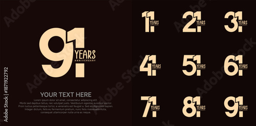 Anniversary logo set vector design, gold color for celebration event
