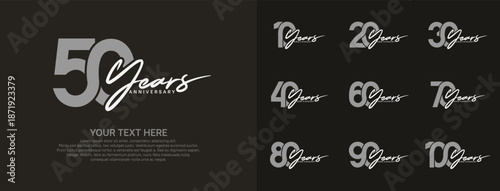 Anniversary logo set vector design, gray and white color for celebration event