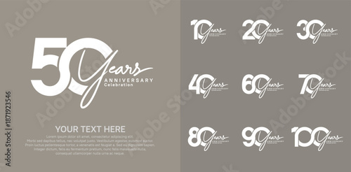 Anniversary logo set vector design, white color for celebration event
