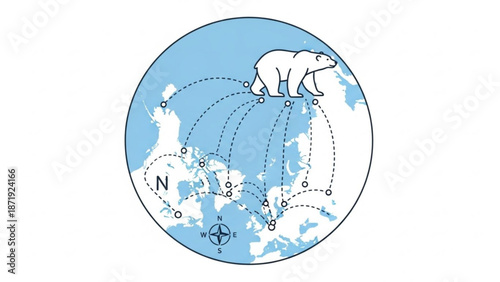 Polar Bear Migration Paths on Globe Illustration