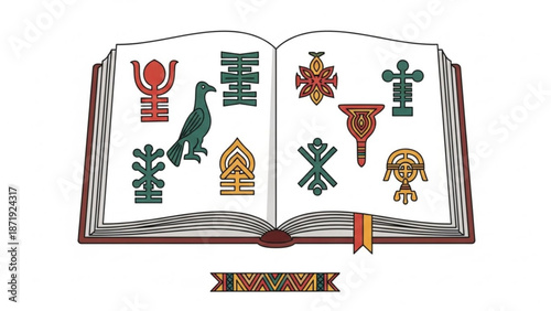 Ancient Tribal Symbols in Leather Bound Book with Bookmark