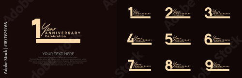 Anniversary logo set vector design, brown color for celebration event