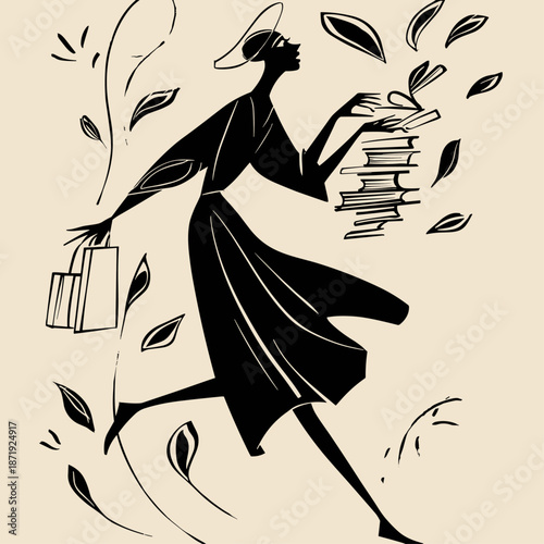 Elegant Woman Reading with Floral Accents