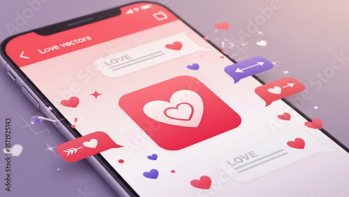 Dating App Heart Icon on Smartphone Screen with Love Notifications