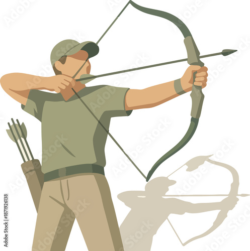 Archer drawing a bow with quiver of arrows Keywords: archery, bow and arrow, archer, sport