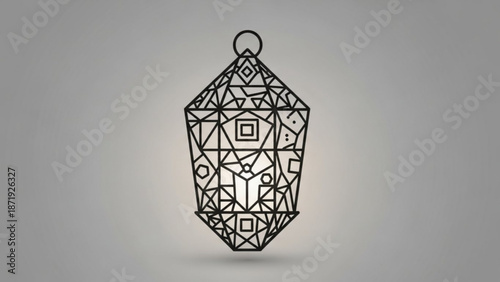 A geometric pendant with a minimalist design on a gray background