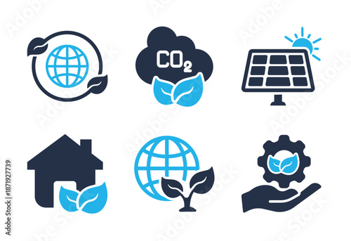 Eco-Friendly Technology and Solar Panel icon set. Solid glyph series icons