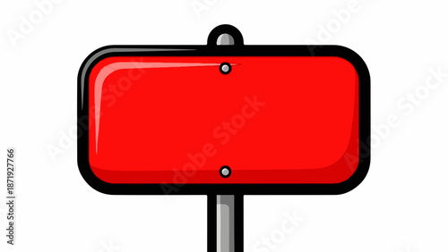 A blank, red, rectangular sign with rounded corners on a grey pole