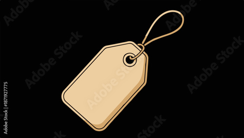 A blank, tan gift tag with a looped string, on a black background