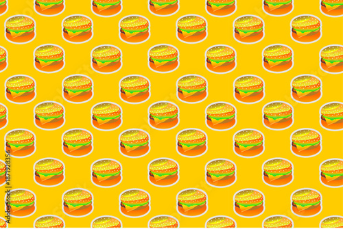 Burger seamless pattern background. Humburger or cheeseburger pattern. Burger fast food pattern background. 