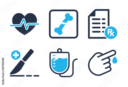 Medical Diagnosis and Surgical Procedure icon set. Solid glyph series icons