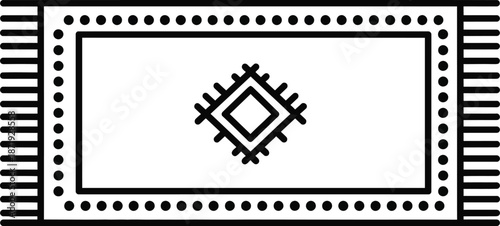 A simple black line art icon illustrating a rectangular floor rug with fringes and a geometric pattern