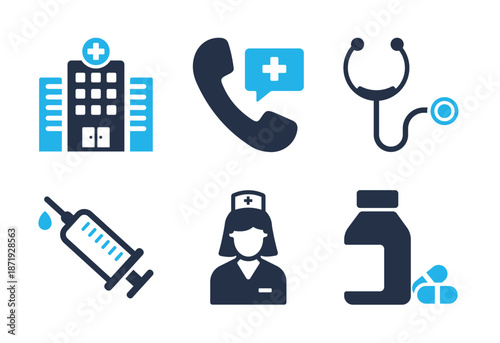 Healthcare Facilities and Basic Medical Service icon set. Solid glyph series icons