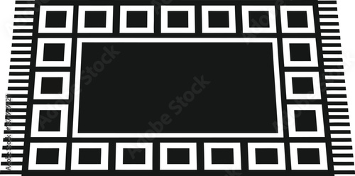 Simple black and white icon illustration of a traditional rug with decorative border