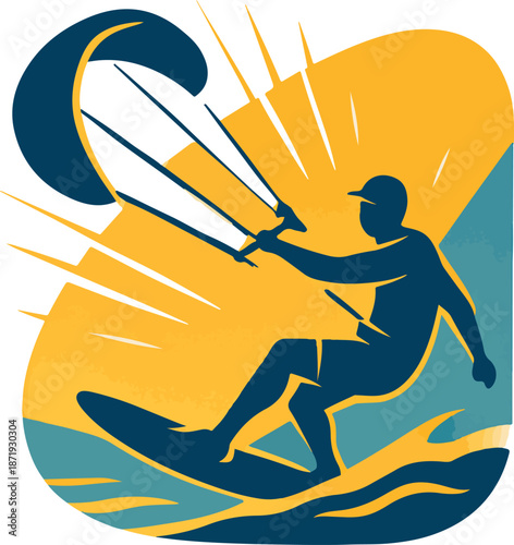 Kitesurfer Riding Wave with Sunburst Background kitesurfing