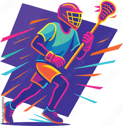 Lacrosse Player in Vibrant Colors Running sport athlete