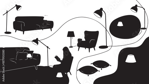 Silhouette of a woman in a modern living room